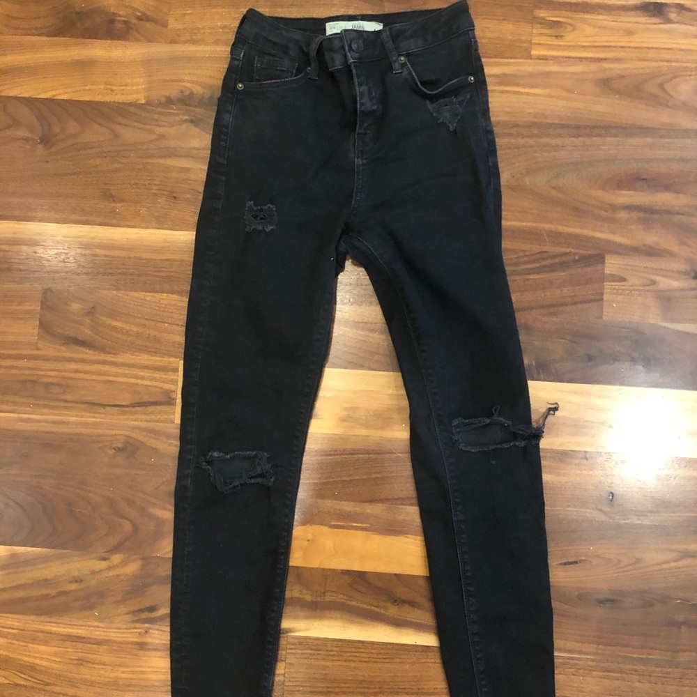 Topshop Jamie Moto Distressed Black skinny 26x30